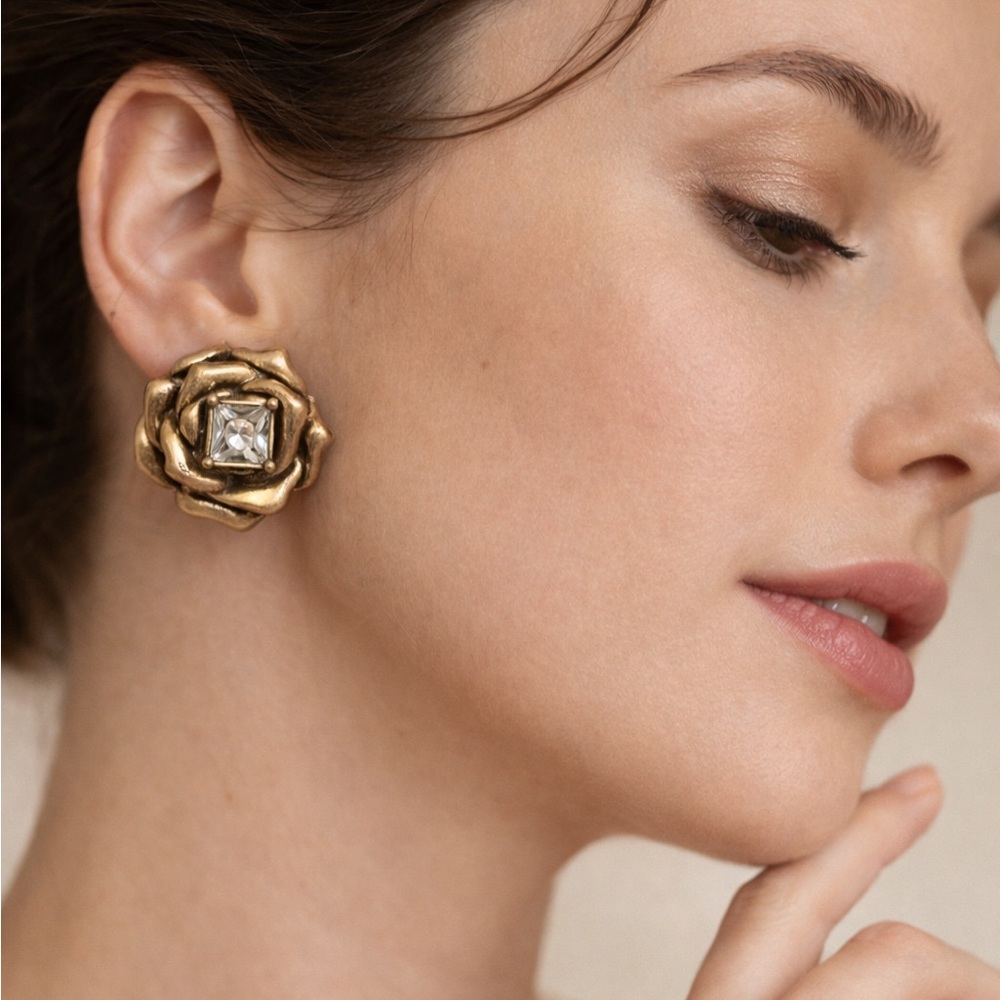Antique Gold Rose Stud Earrings